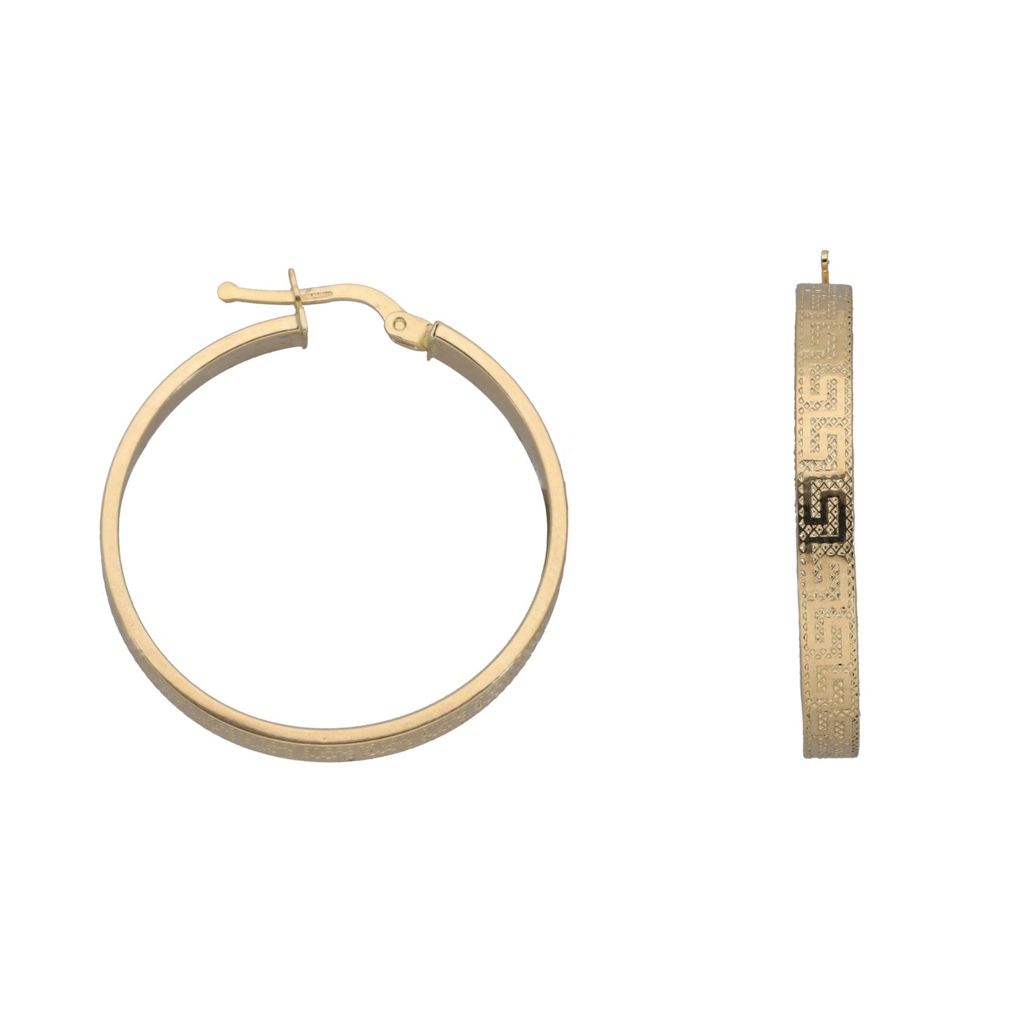 14ct Gold Greek Key Hoop Earrings