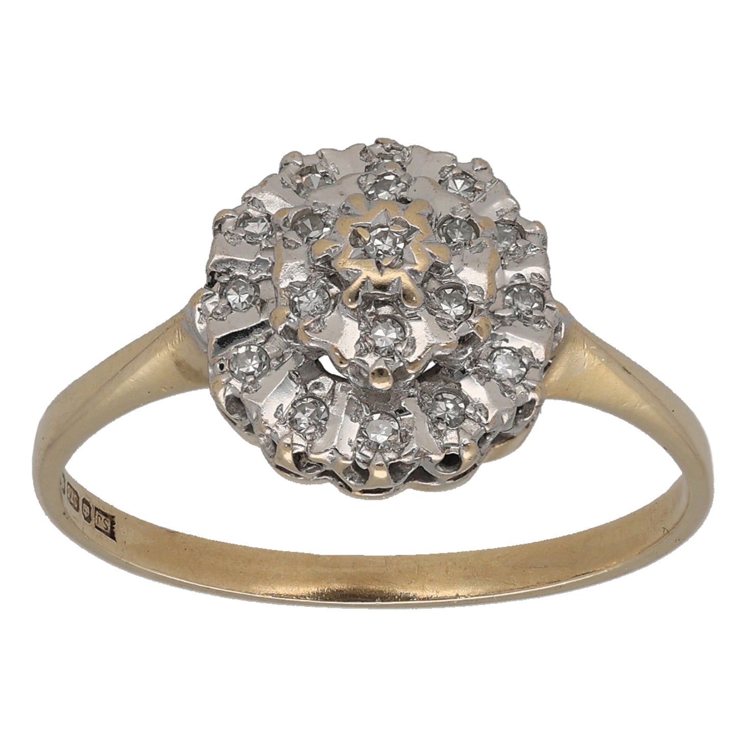 9ct Gold 0.19ct Diamond Cluster Ring Size P