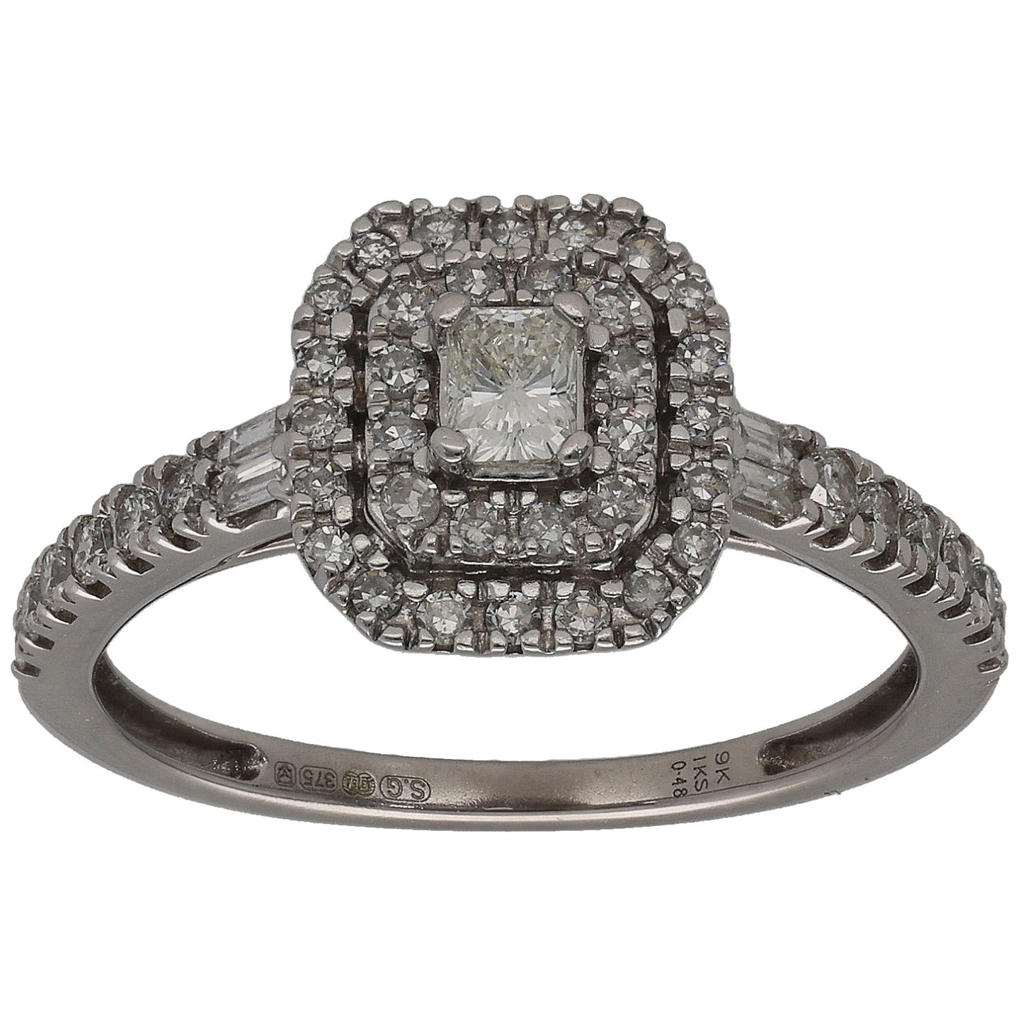 9ct White Gold 0.48ct Diamond Dress/Cocktail Ring Size K