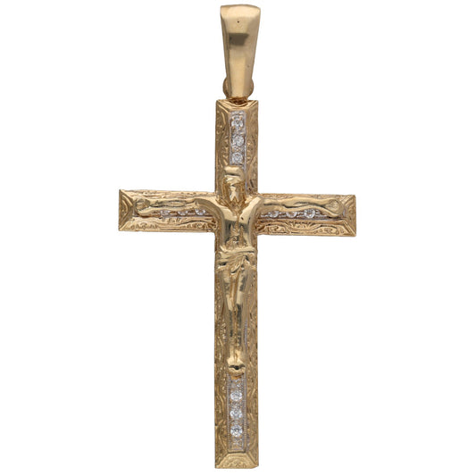 9ct gold crucifix pendant with CZ accent details