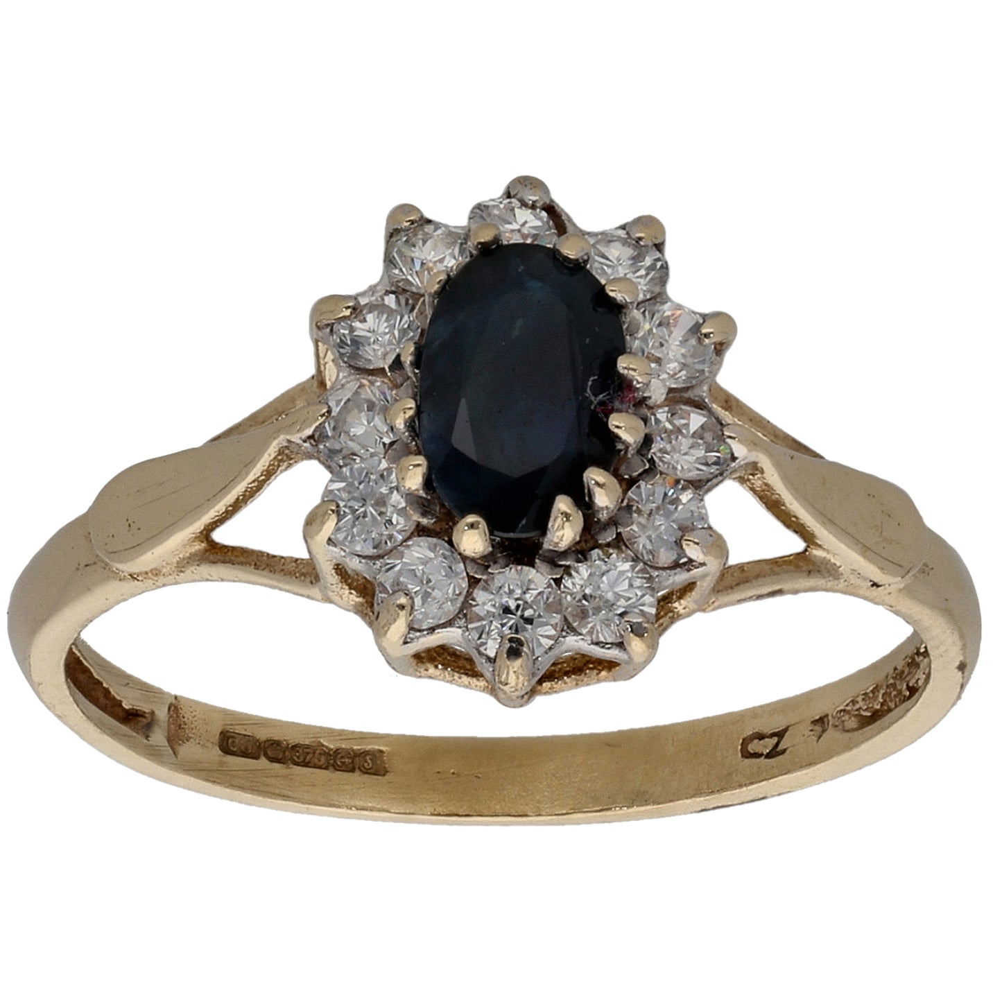 9ct Gold Sapphire & Cubic Zirconia Dress/Cocktail Ring Size M