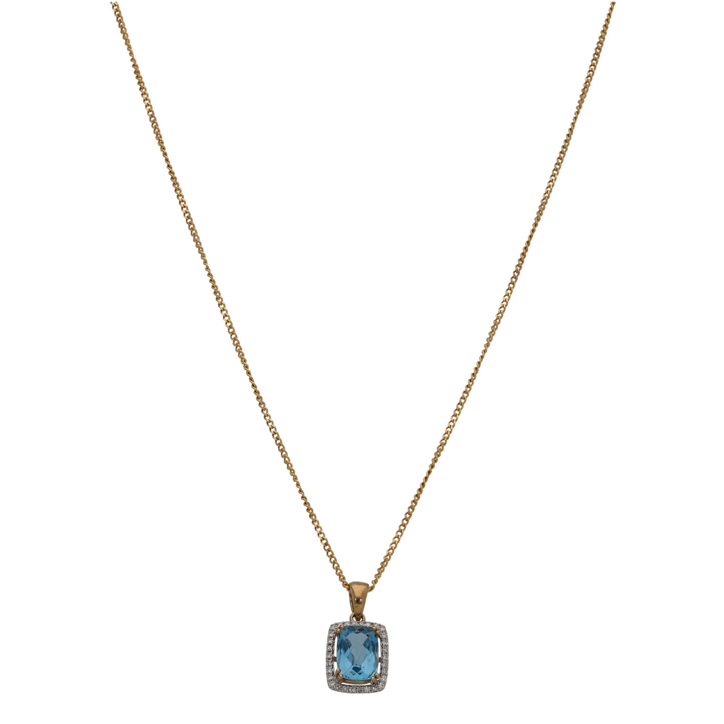 9ct Gold Topaz & 0.15ct Diamond Dress/Cocktail Pendant With Chain