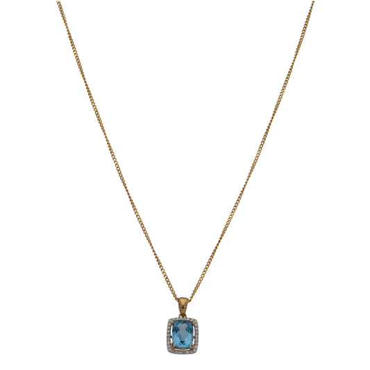 9ct Gold Topaz & 0.15ct Diamond Dress/Cocktail Pendant With Chain