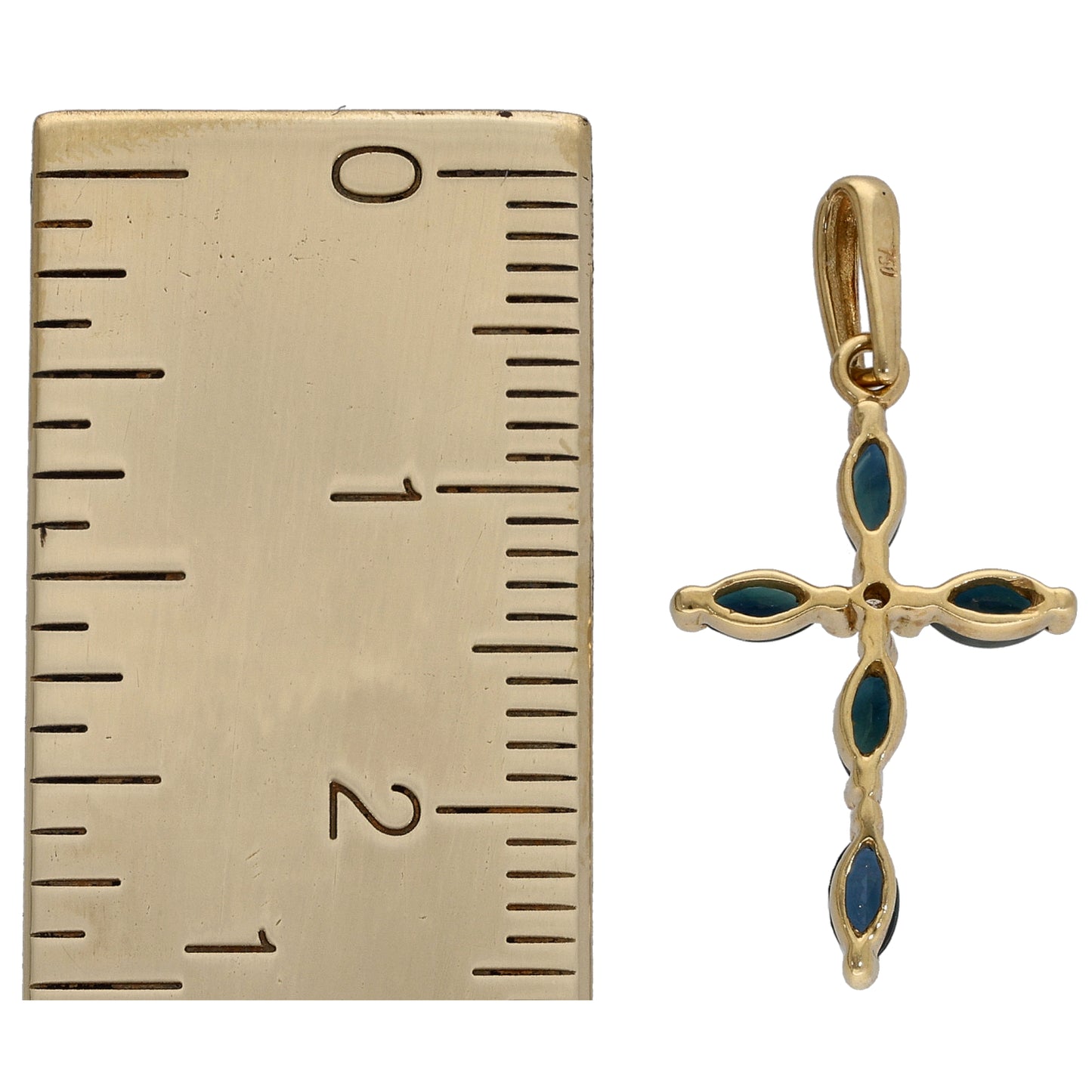 18ct Gold Sapphire & 0.01ct Diamond Cross Pendant