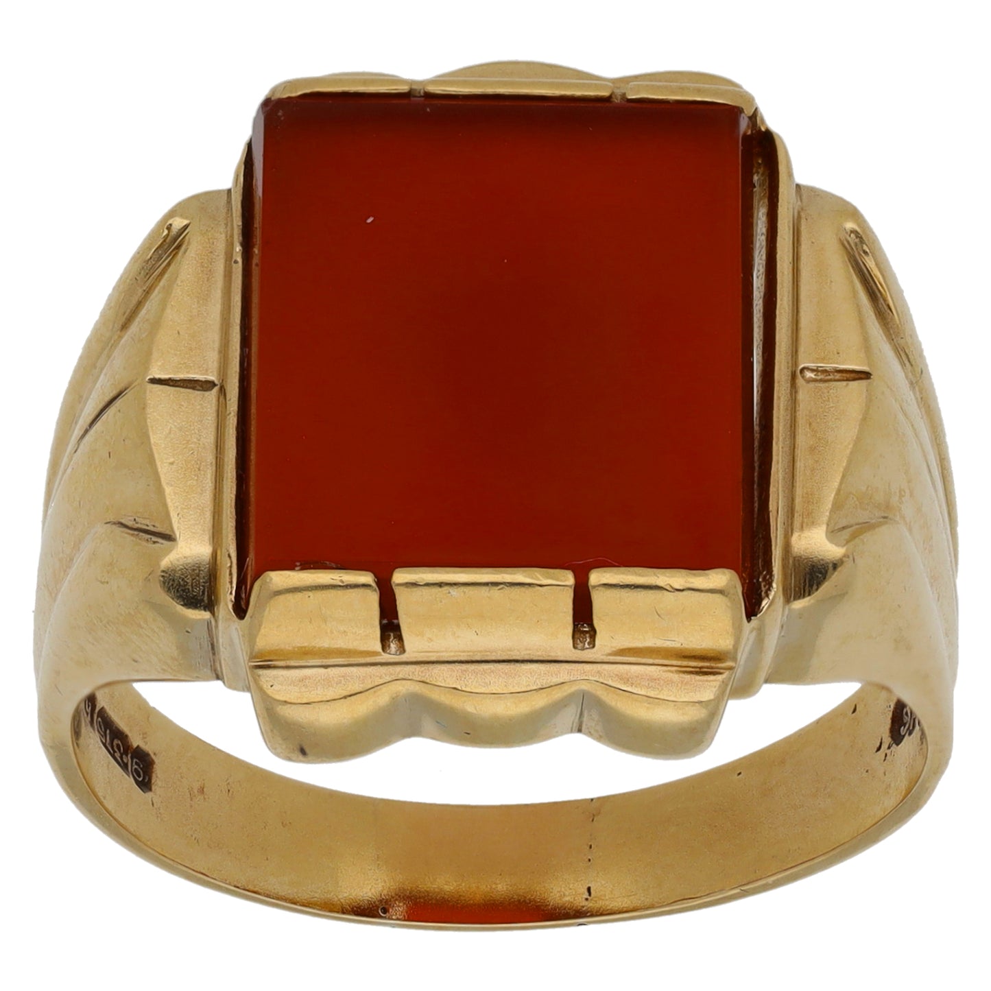 9ct Gold Carnelian Patterned Single Stone Signet Ring Size V