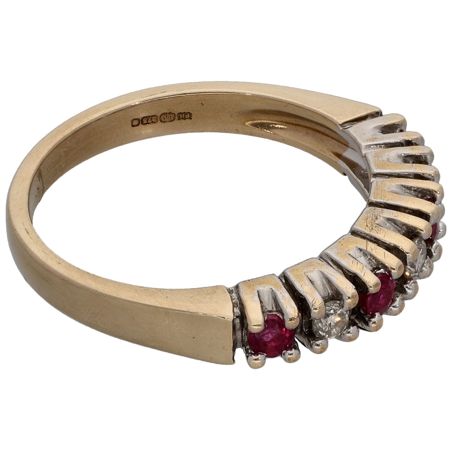 9ct Gold Ruby & 0.14ct Diamond Half Eternity Ring Size M