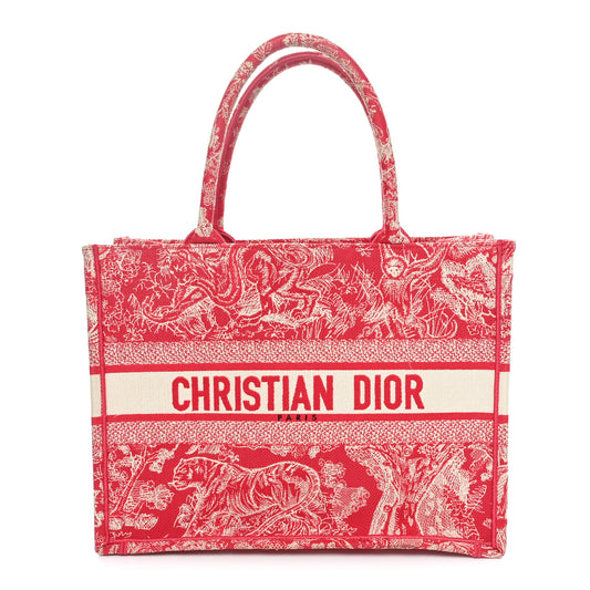 Christian Dior Book Tote Toile de Jouy Embroidered Canvas Bag - Raspberry