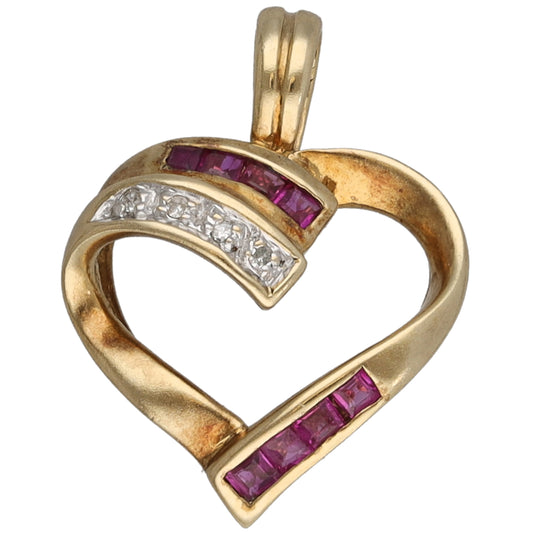 9ct Gold Ruby & 0.02ct Diamond Heart Pendant