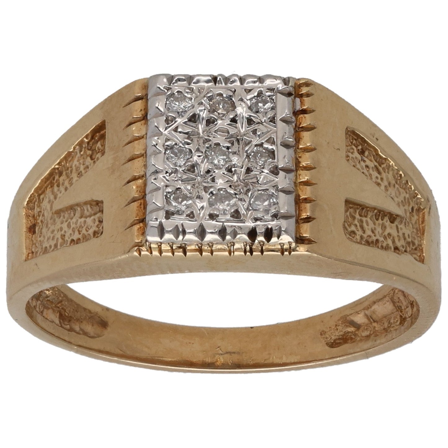 9ct Gold 0.045ct Diamond Patterned Signet Ring Size Q