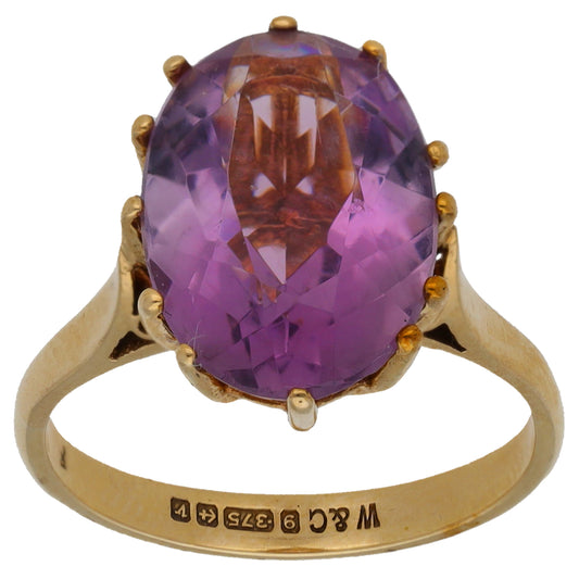 9ct Gold Amethyst Single Stone Ring Size M