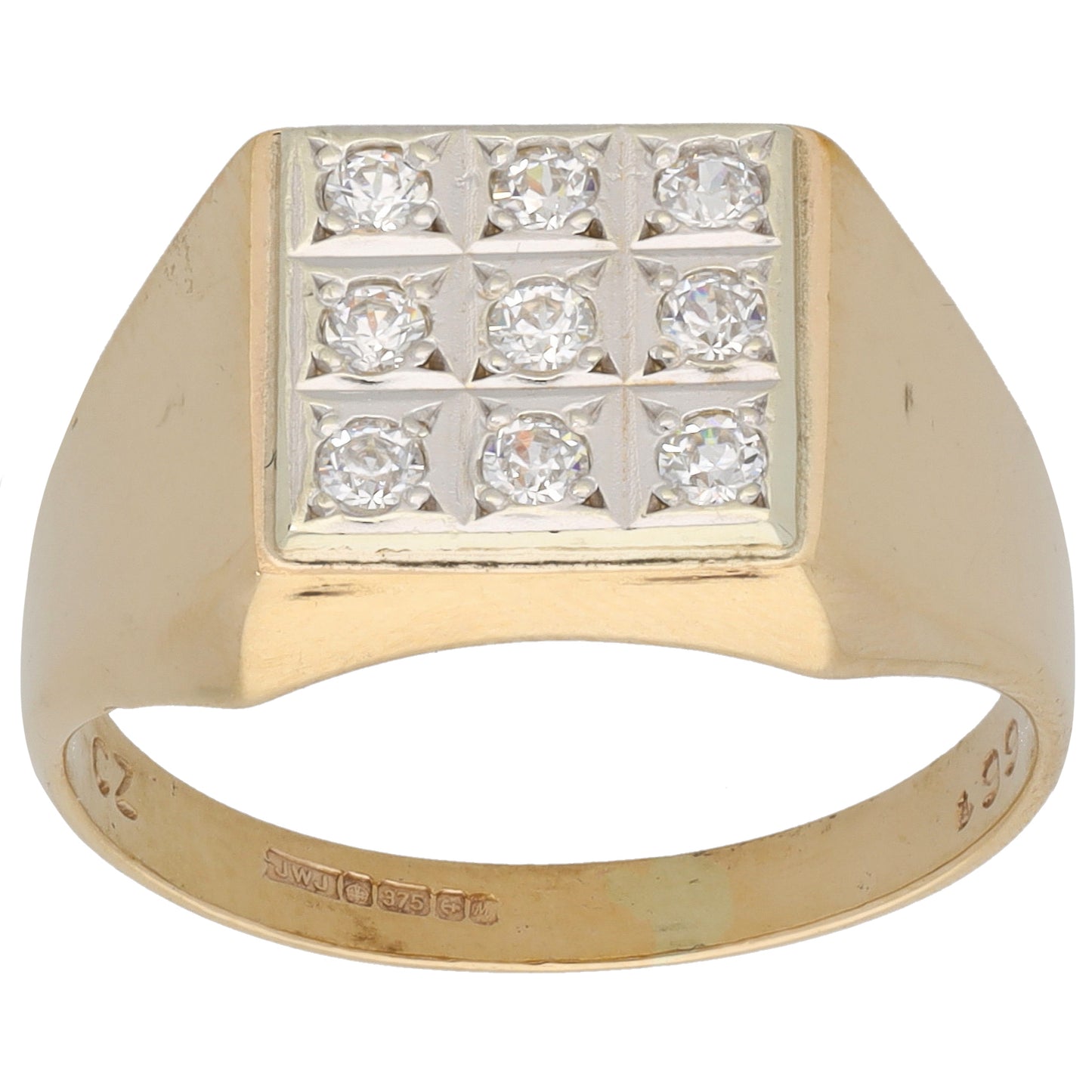 9ct Gold Cubic Zirconia Patterned Signet Ring Size S