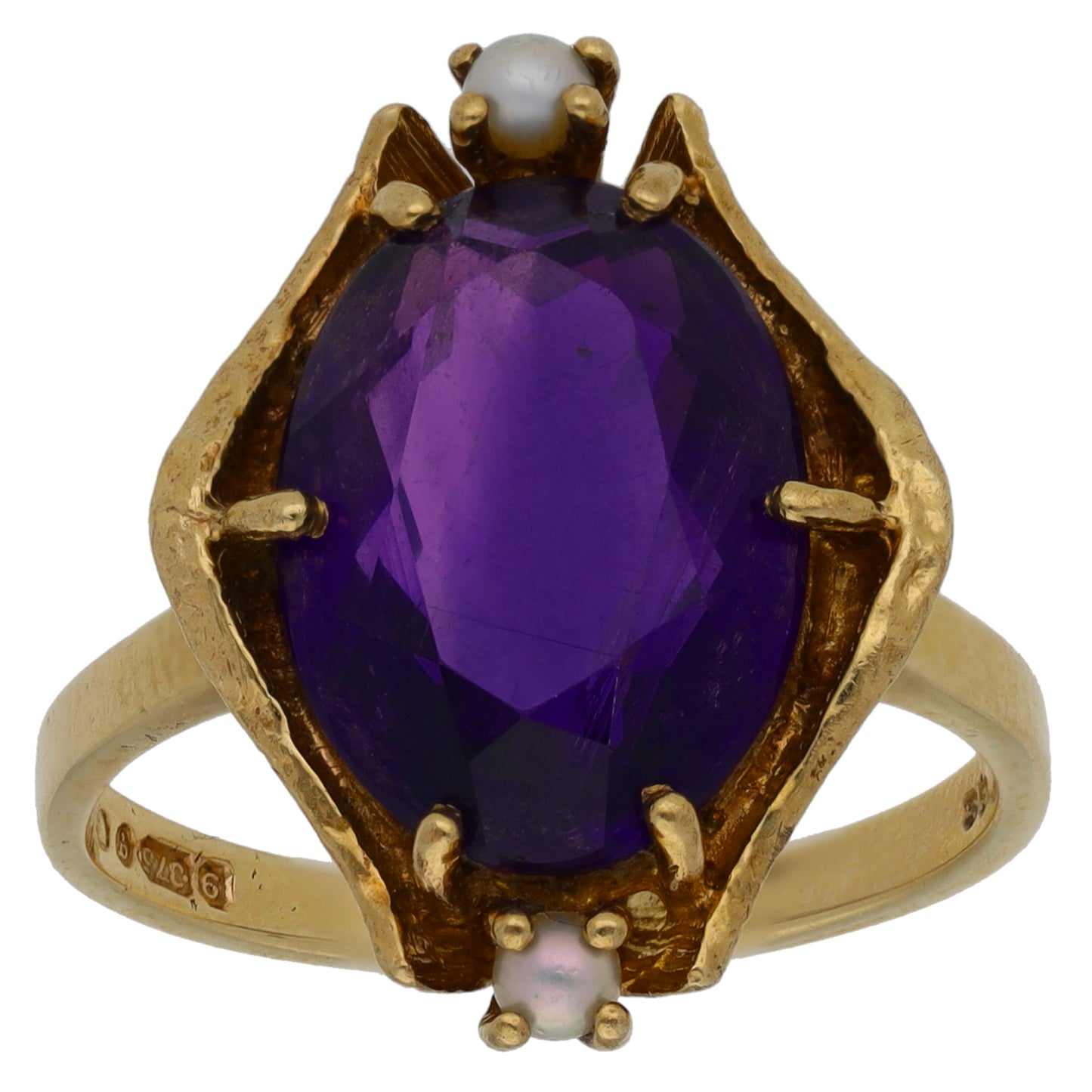 9ct Gold Amethyst & Cultured Pearl Dress/Cocktail Ring Size M