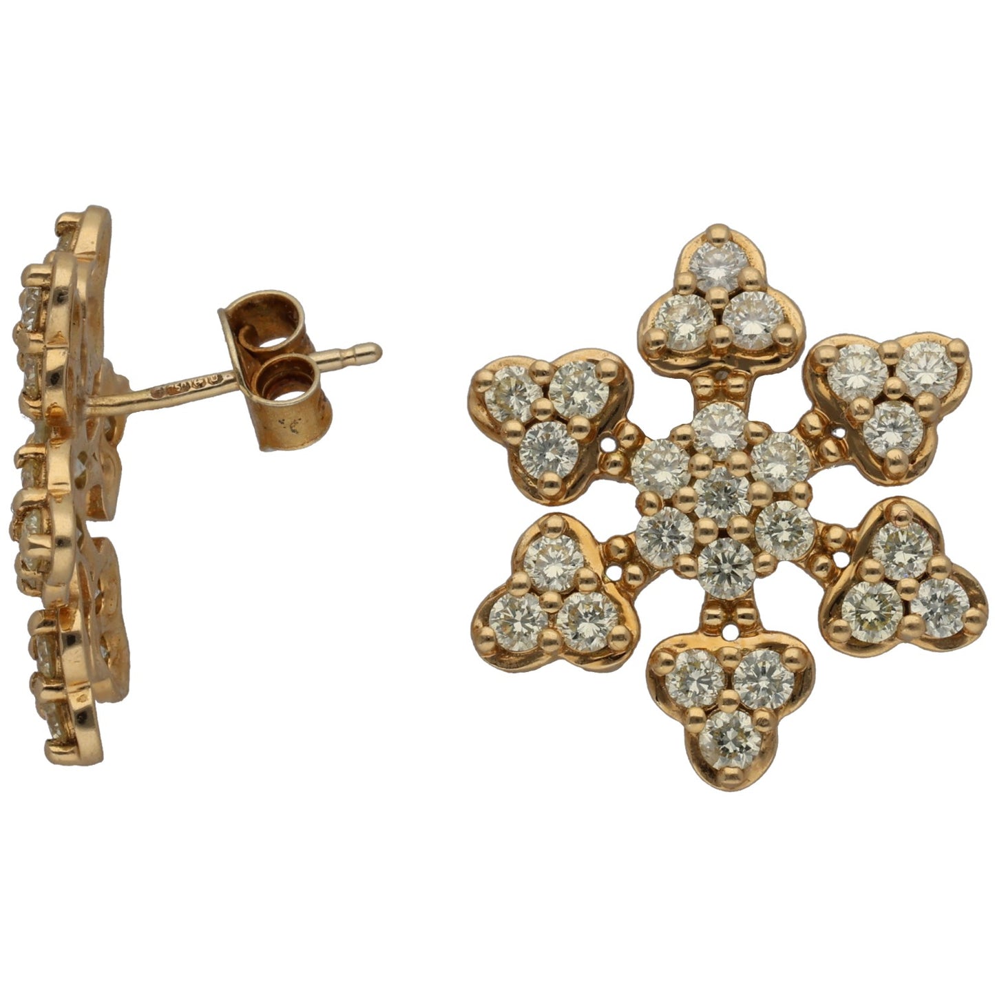 18ct Gold 2.00ct Diamond Snowflake Cluster Earrings
