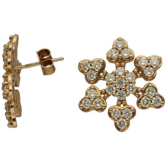 18ct Gold 2.00ct Diamond Snowflake Cluster Earrings
