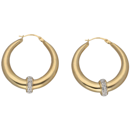 New 9ct Gold Cubic Zirconia Hoop Earrings