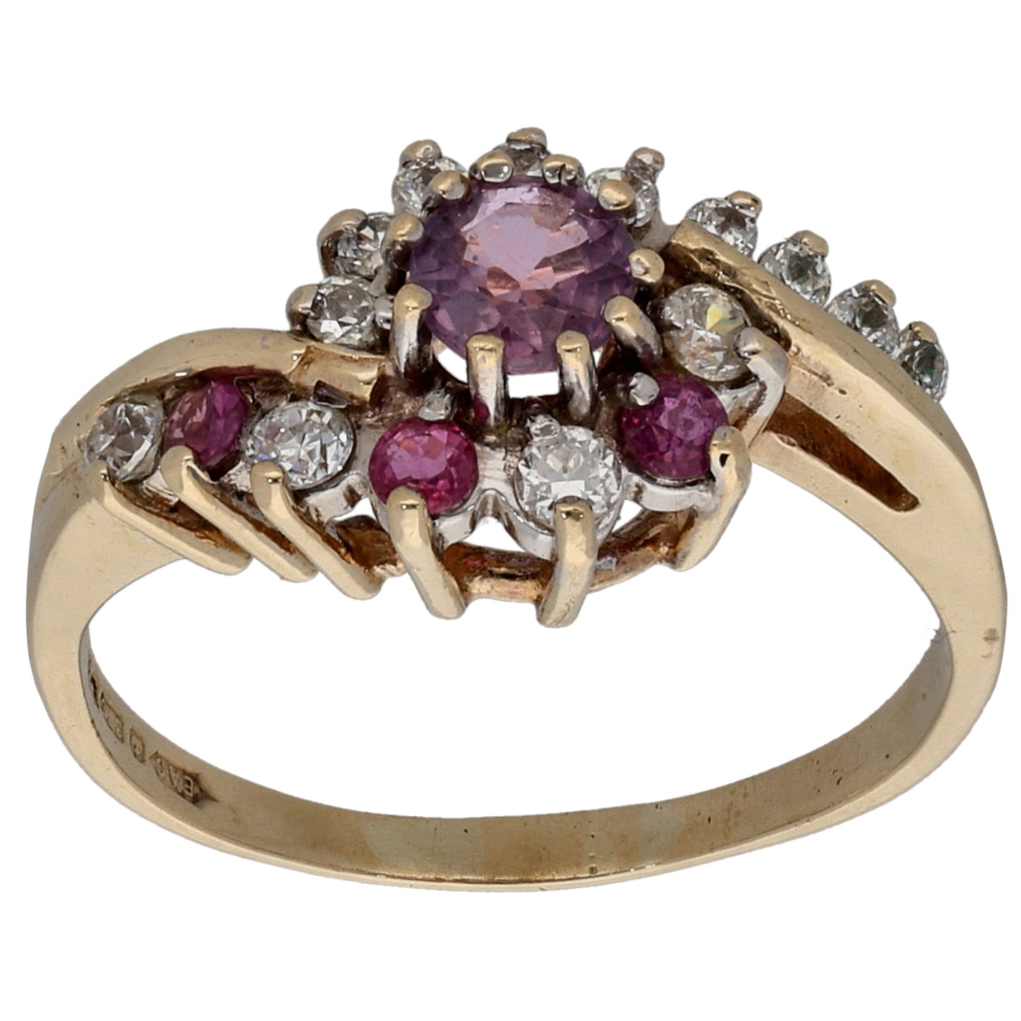 9ct Gold Glass Filled Ruby & Cubic Zirconia Dress/Cocktail Ring Size L