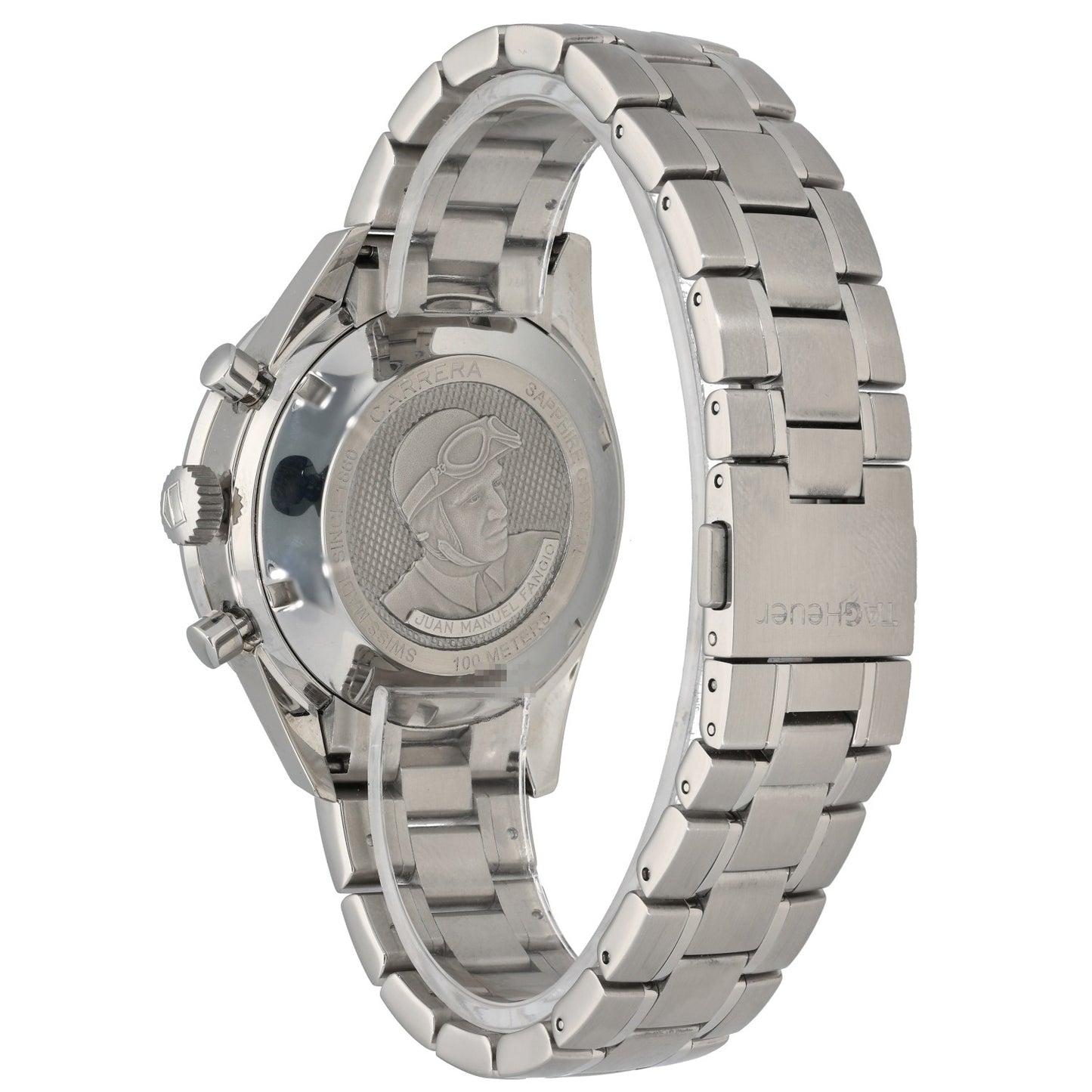 Tag Heuer Carrera CV201AH , stainless steel casebak with image of Juan Manuel Fangio