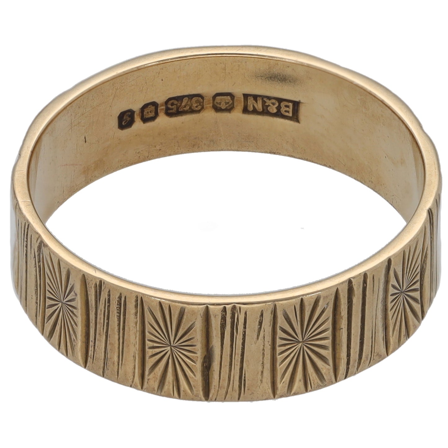 9ct Gold Patterned Wedding Ring Size Q