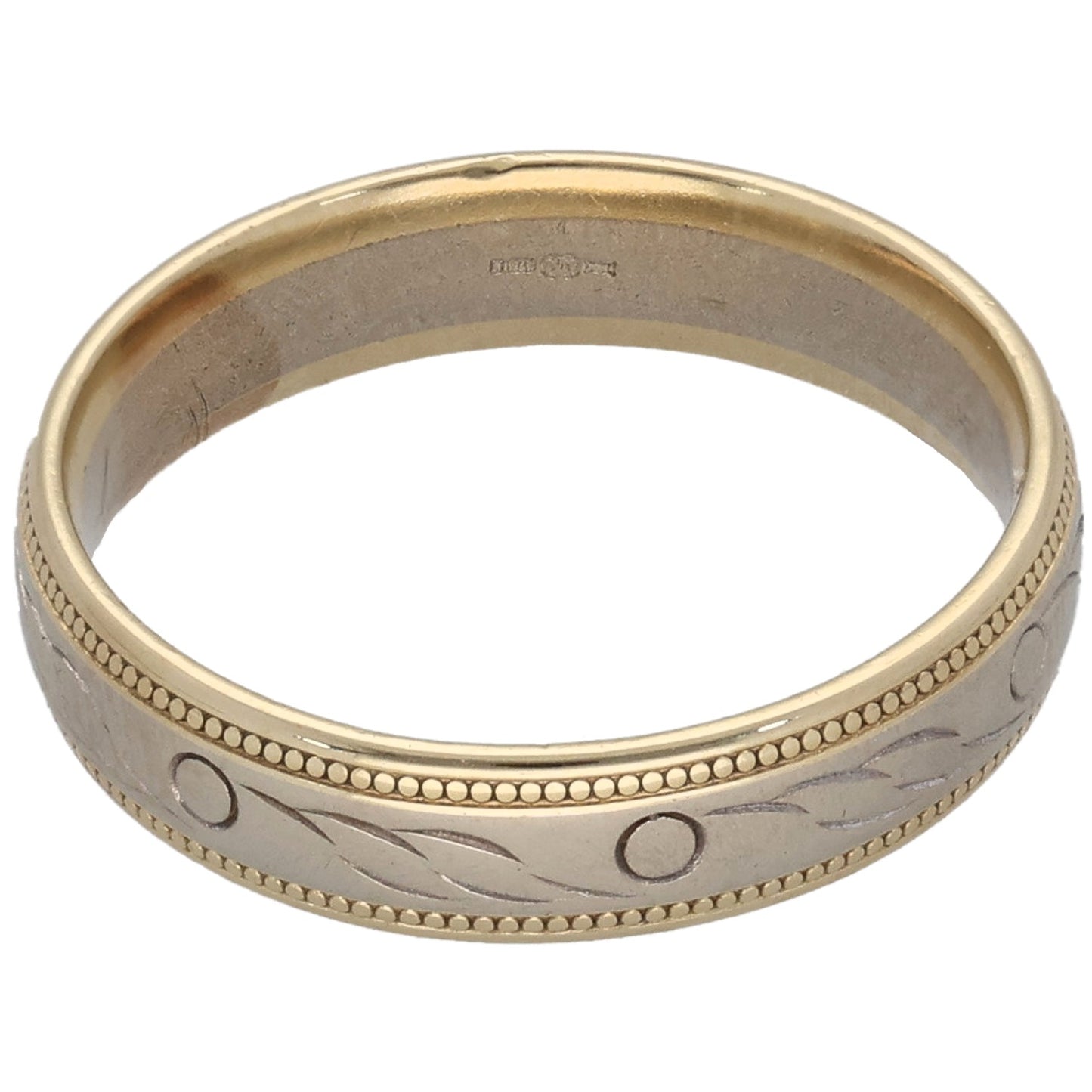 9ct Bicolour Gold Patterned Wedding Ring Size S