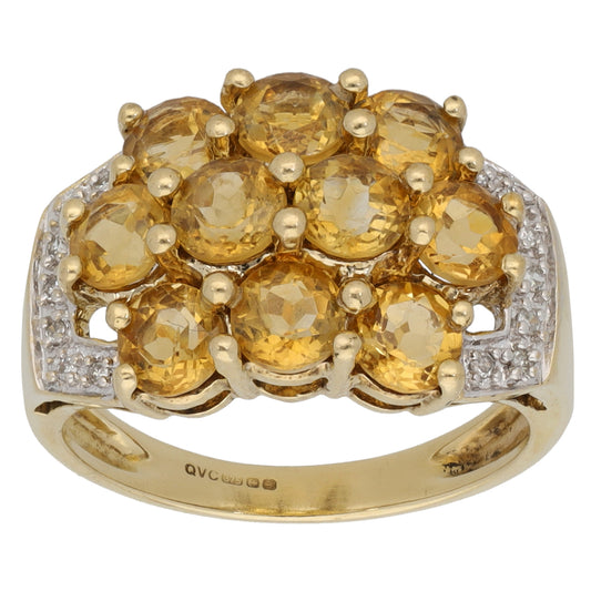 9ct Gold 0.07ct Diamond & Citrine Dress/Cocktail Ring Size M
