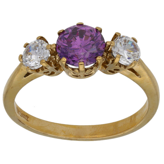 9ct Gold Cubic Zirconia Three Stone Ring Size S