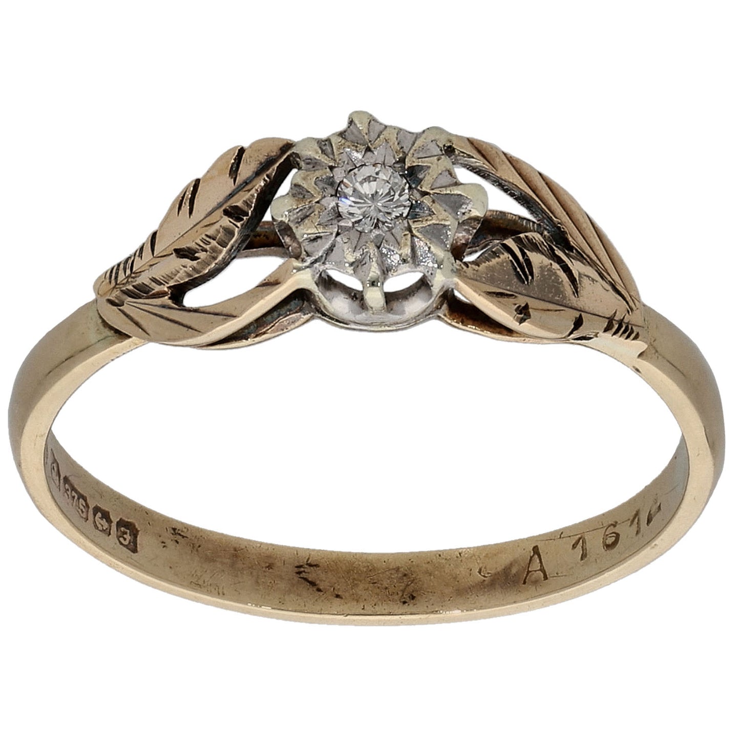 9ct Gold 0.02ct Diamond Solitaire Ring Size N 1/2