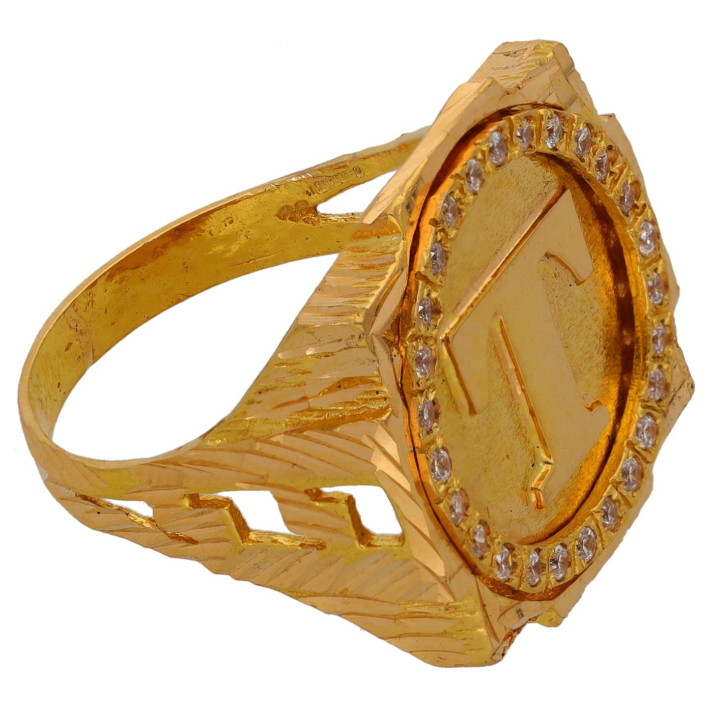 22ct Gold Cubic Zirconia Initial T Signet Ring Size X