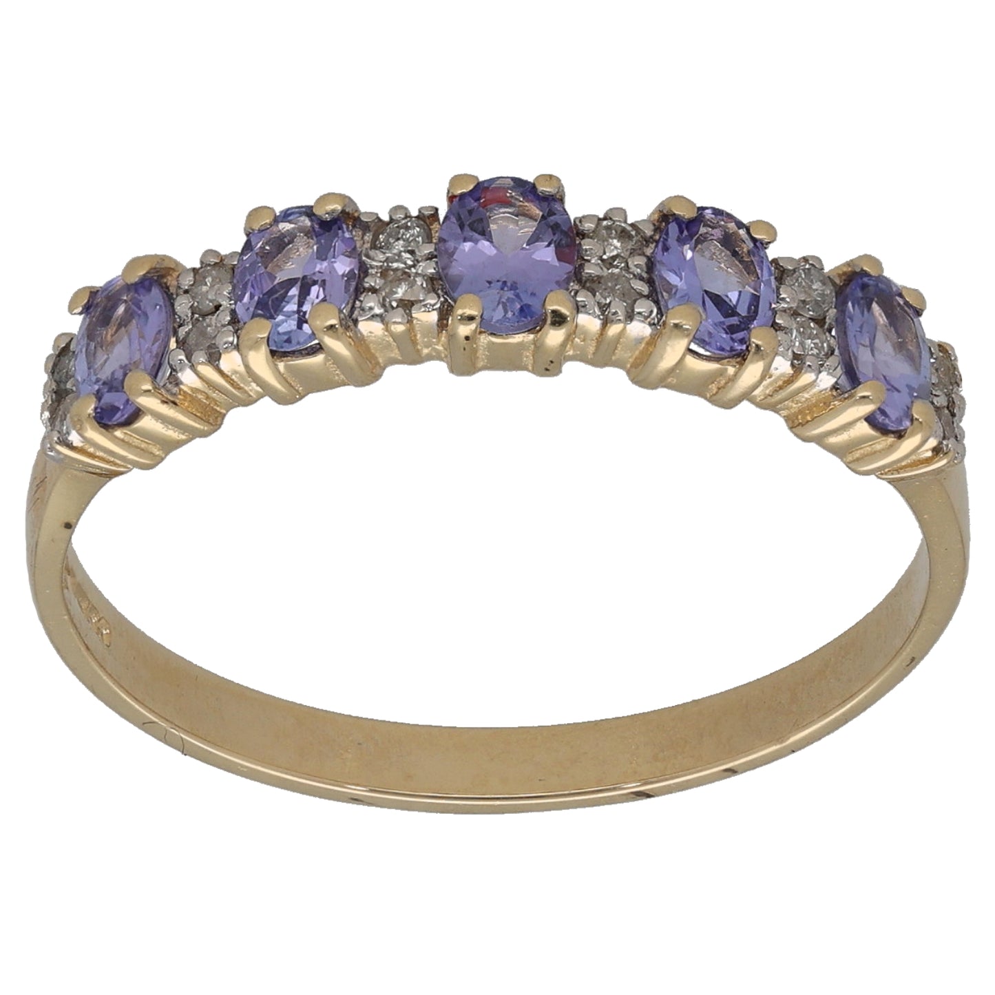 14ct Gold Tanzanite & 0.06ct Diamond Half Eternity Ring Size T