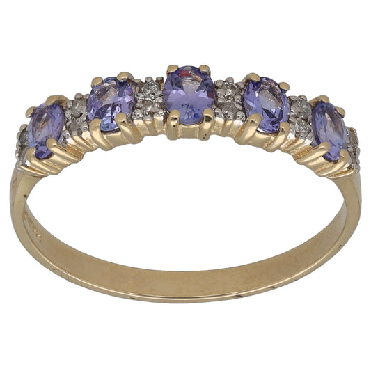 14ct Gold Tanzanite & 0.06ct Diamond Half Eternity Ring Size T