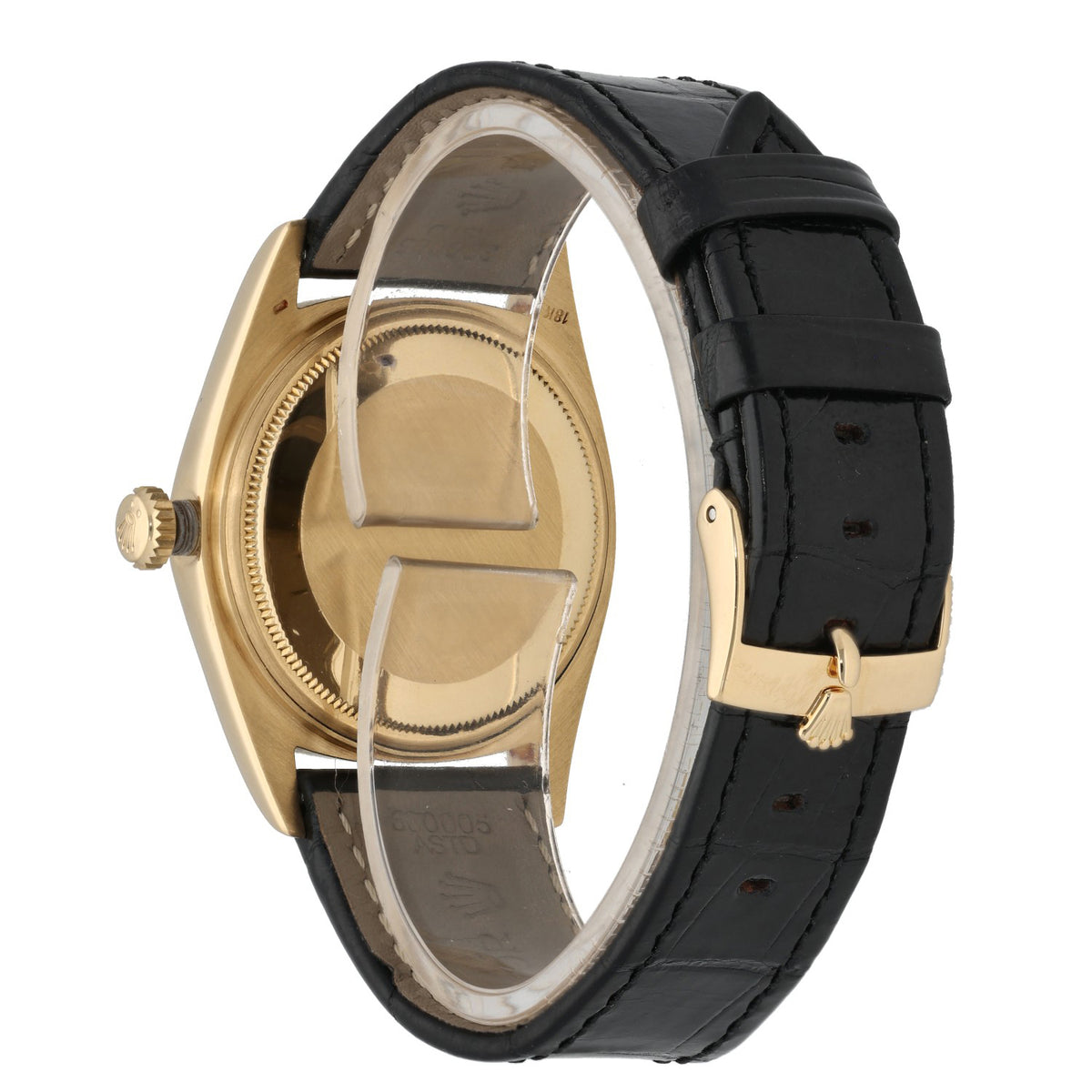 Rolex Day-Date 1803, 36mm 18ct gold case and clasp, with black adjustable leather bracelet