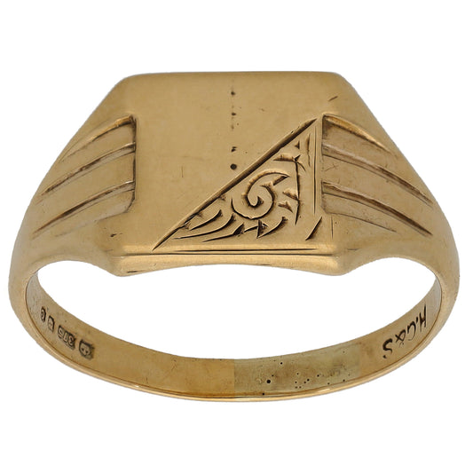 9ct Gold Patterned Signet Ring Size T