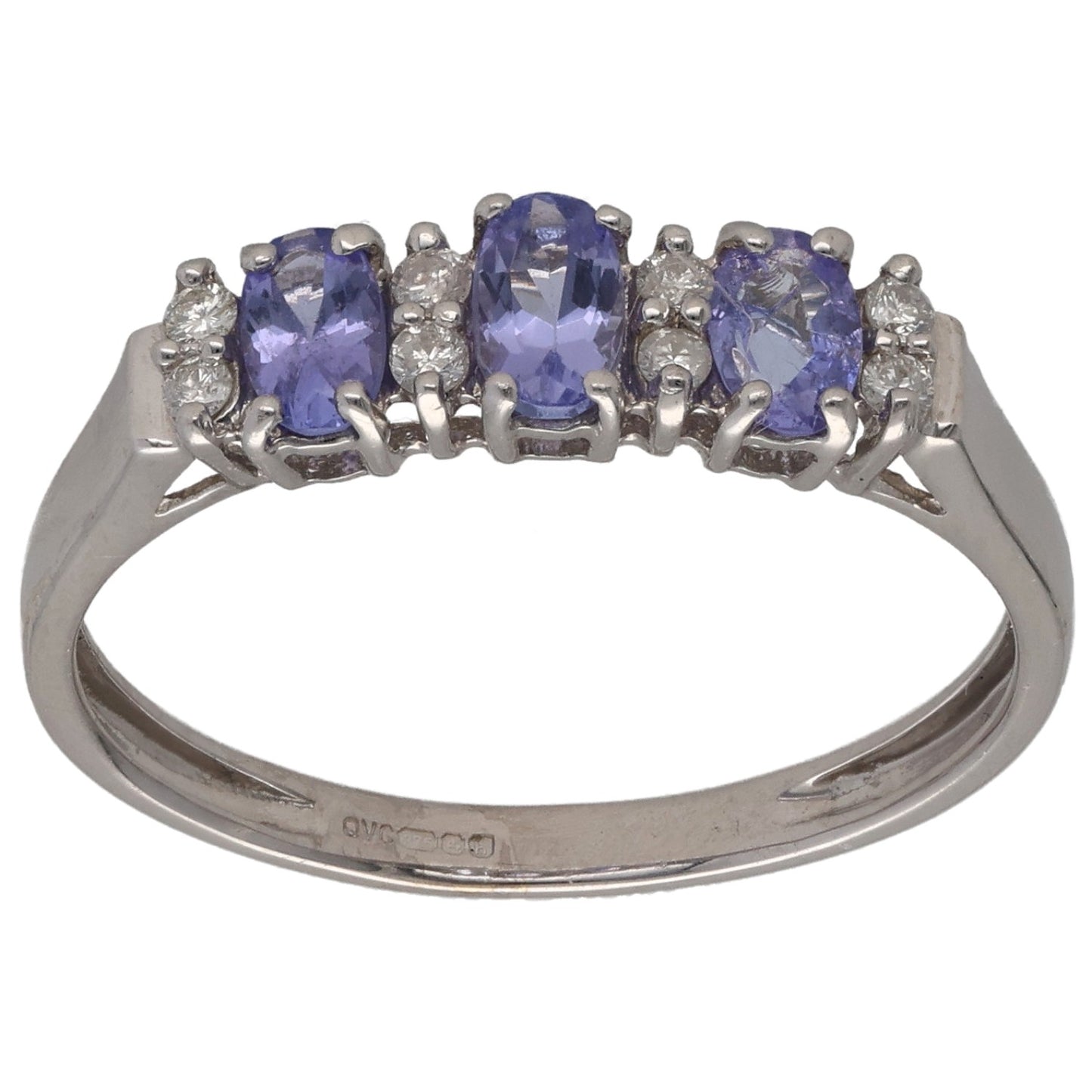 9ct White Gold Tanzanite & 0.08ct Diamond Dress/Cocktail Ring Size S