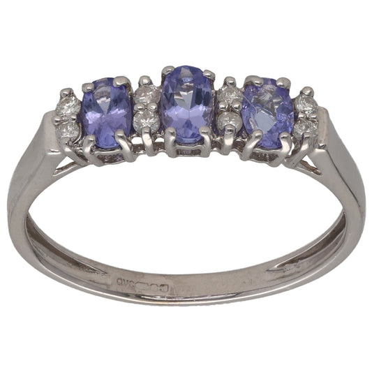 9ct White Gold Tanzanite & 0.08ct Diamond Dress/Cocktail Ring Size S