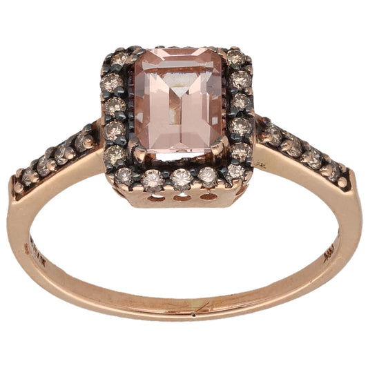 14ct Gold Morganite & 0.13ct Diamond Dress/Cocktail Ring Size P