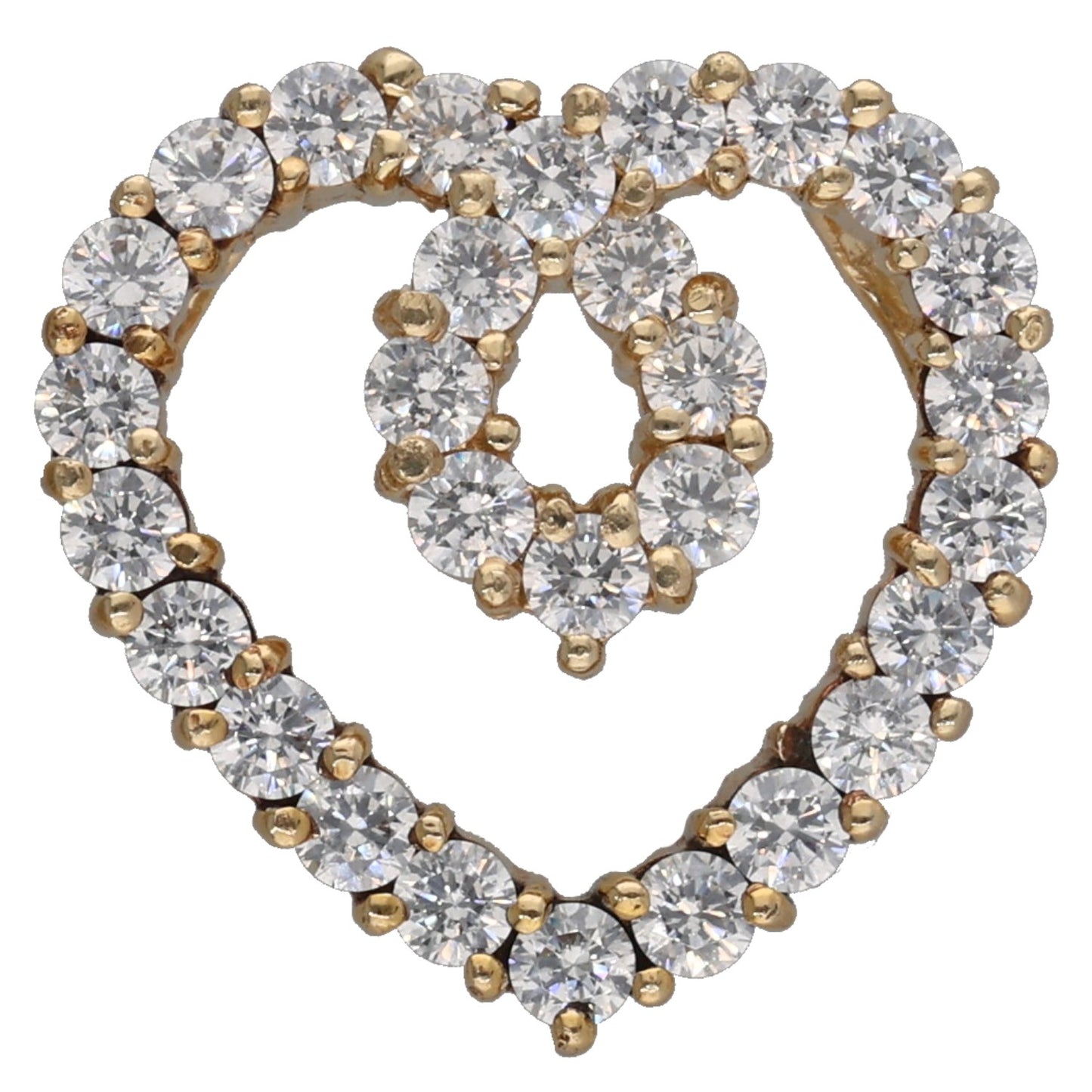 Gold-tone CZ heart pendant with round crystal stones in a heart halo setting