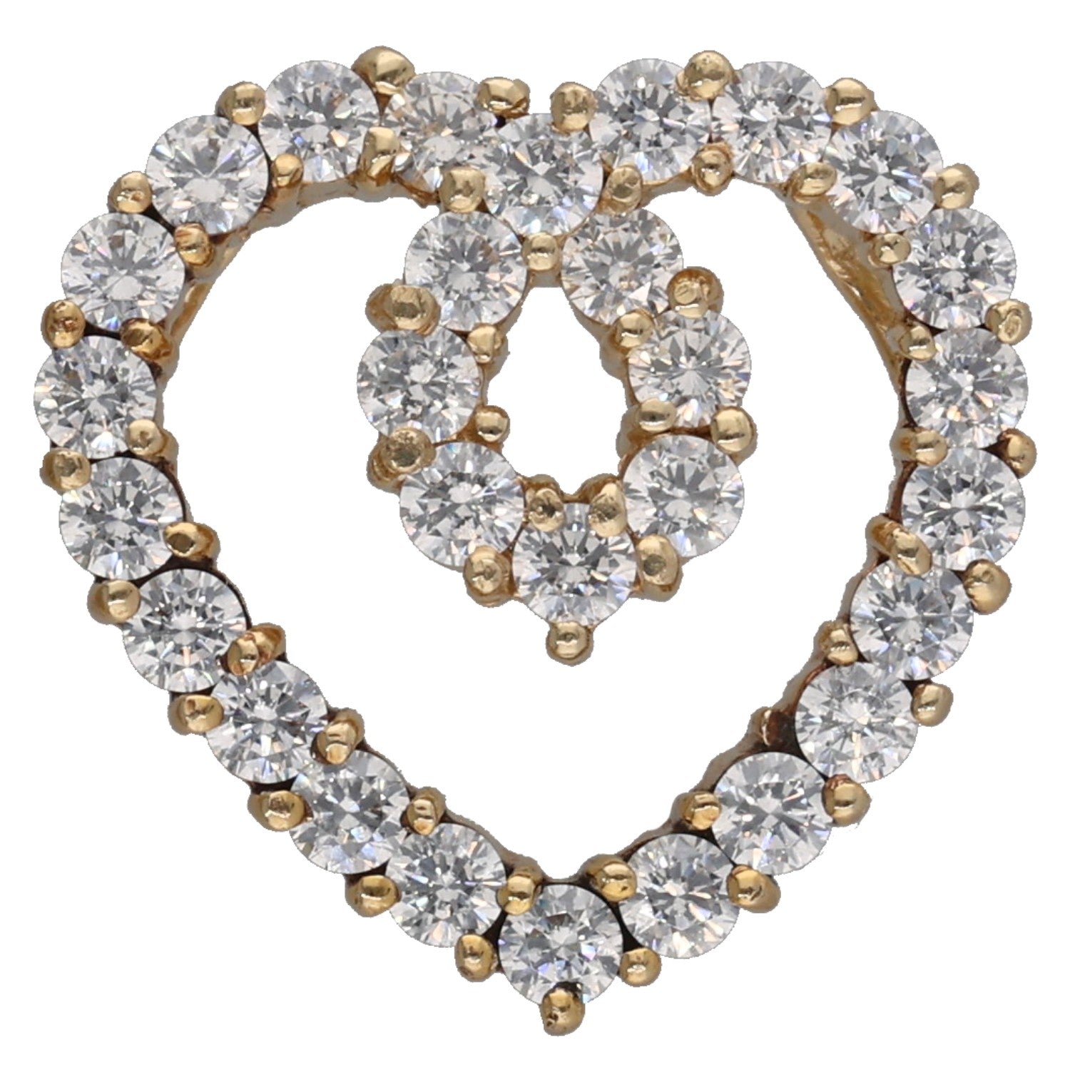 Gold-tone CZ heart pendant with round crystal stones in a heart halo setting