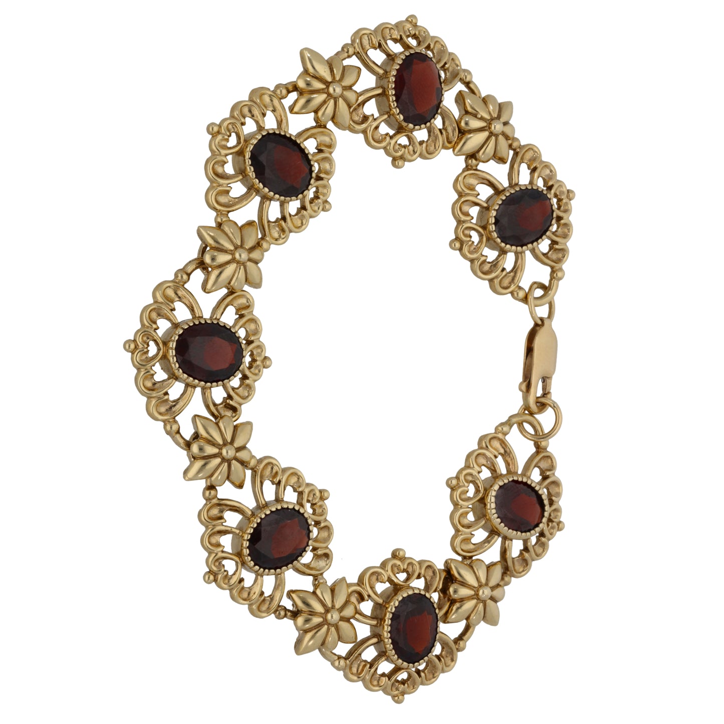 9ct Gold Garnet Fancy Stone Set Bracelet