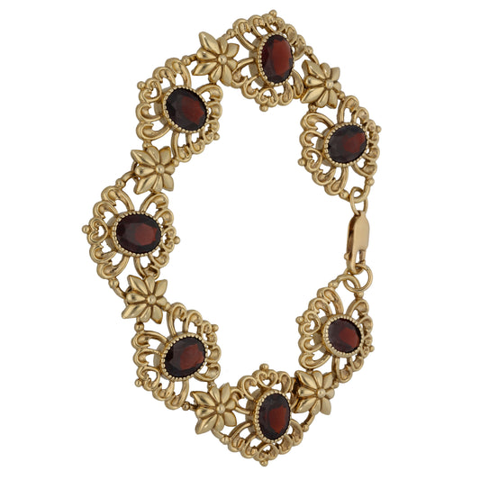 9ct Gold Garnet Fancy Stone Set Bracelet