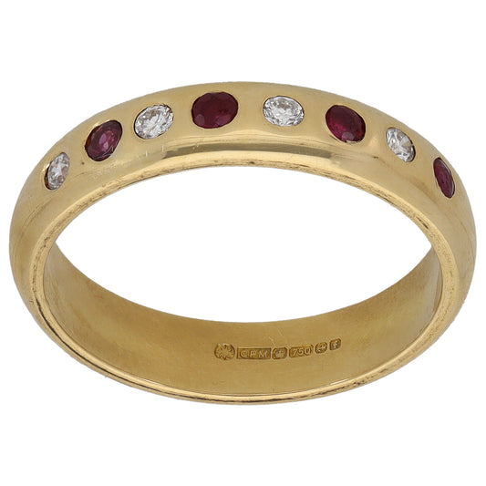 18ct Gold Ruby & 0.08ct Diamond Half Eternity Ring Size M