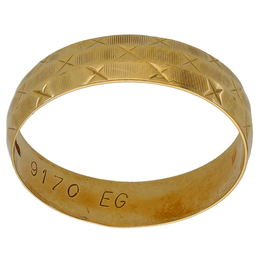 18ct Gold Patterned Wedding Ring Size R
