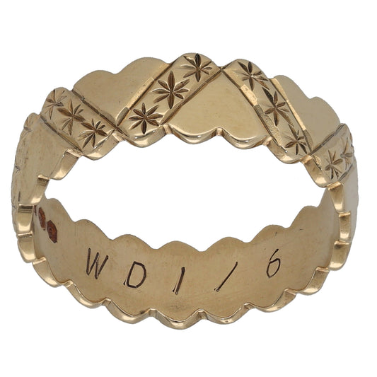 9ct Gold Patterned Wedding Ring Size K