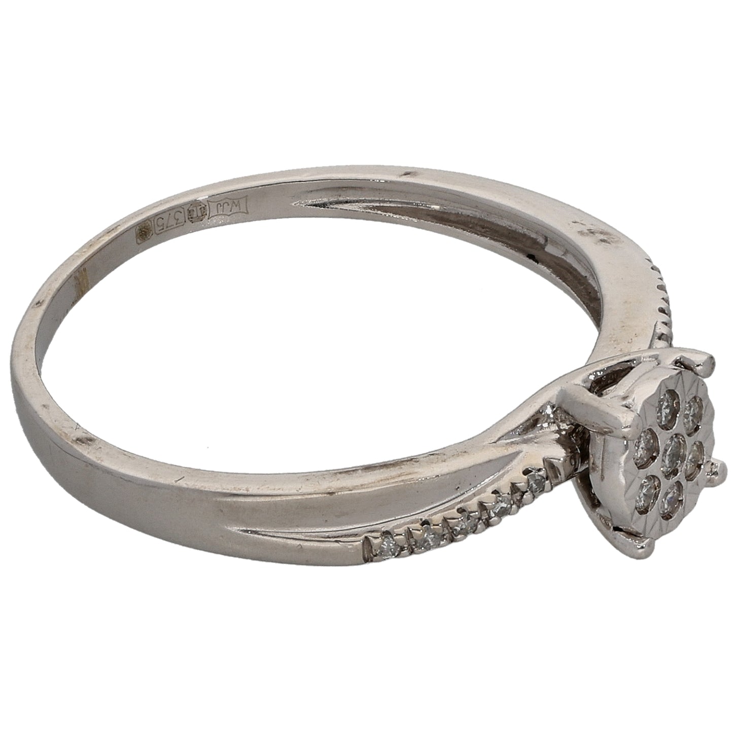 9ct White Gold 0.10ct Diamond Cluster Ring Size N