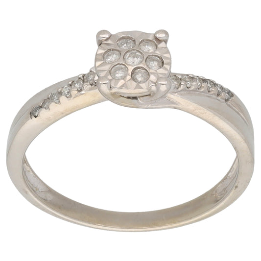9ct White Gold 0.20ct Diamond Cluster Ring Size P