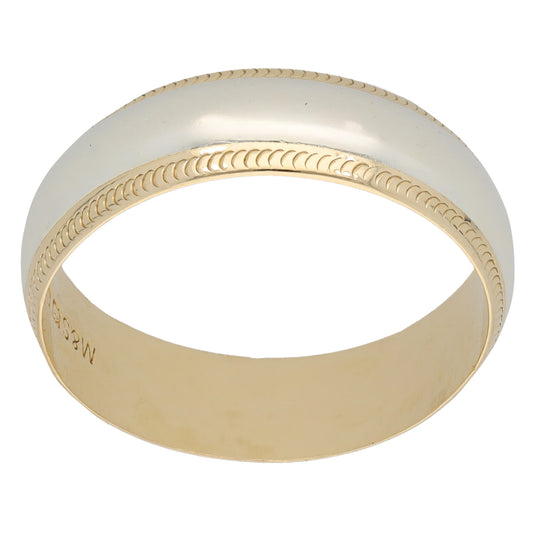 9ct Bi-Colour Gold Patterned Wedding Ring Size T