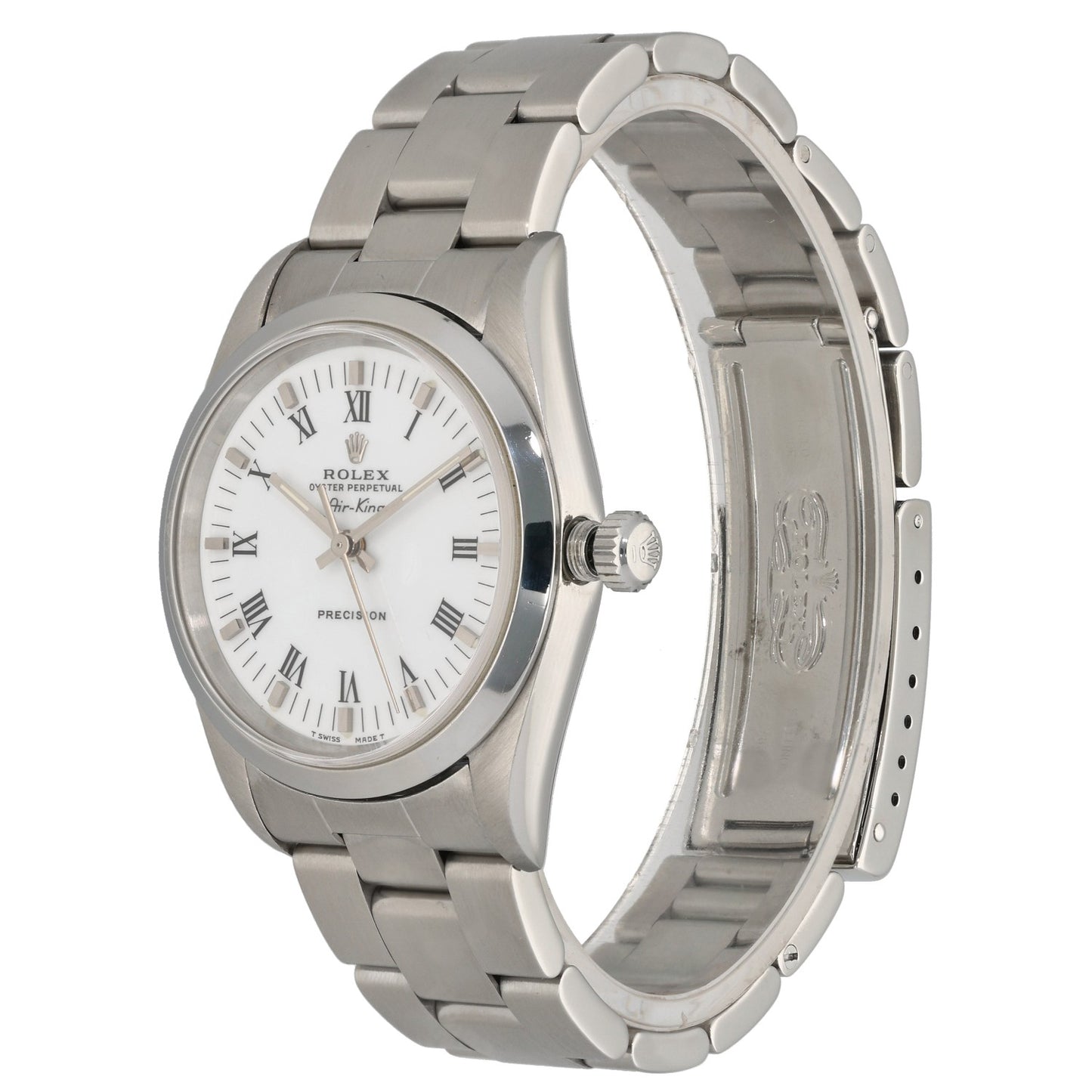 Rolex Air King 14000, white dial, with Roman numeral hour markers, stainless steel watch - front angled image