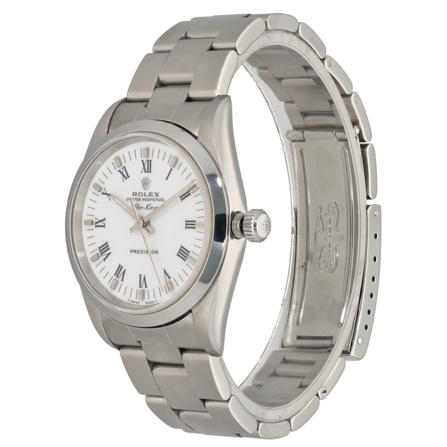 Rolex Air King 14000, white dial, with Roman numeral hour markers, stainless steel watch - front angled image