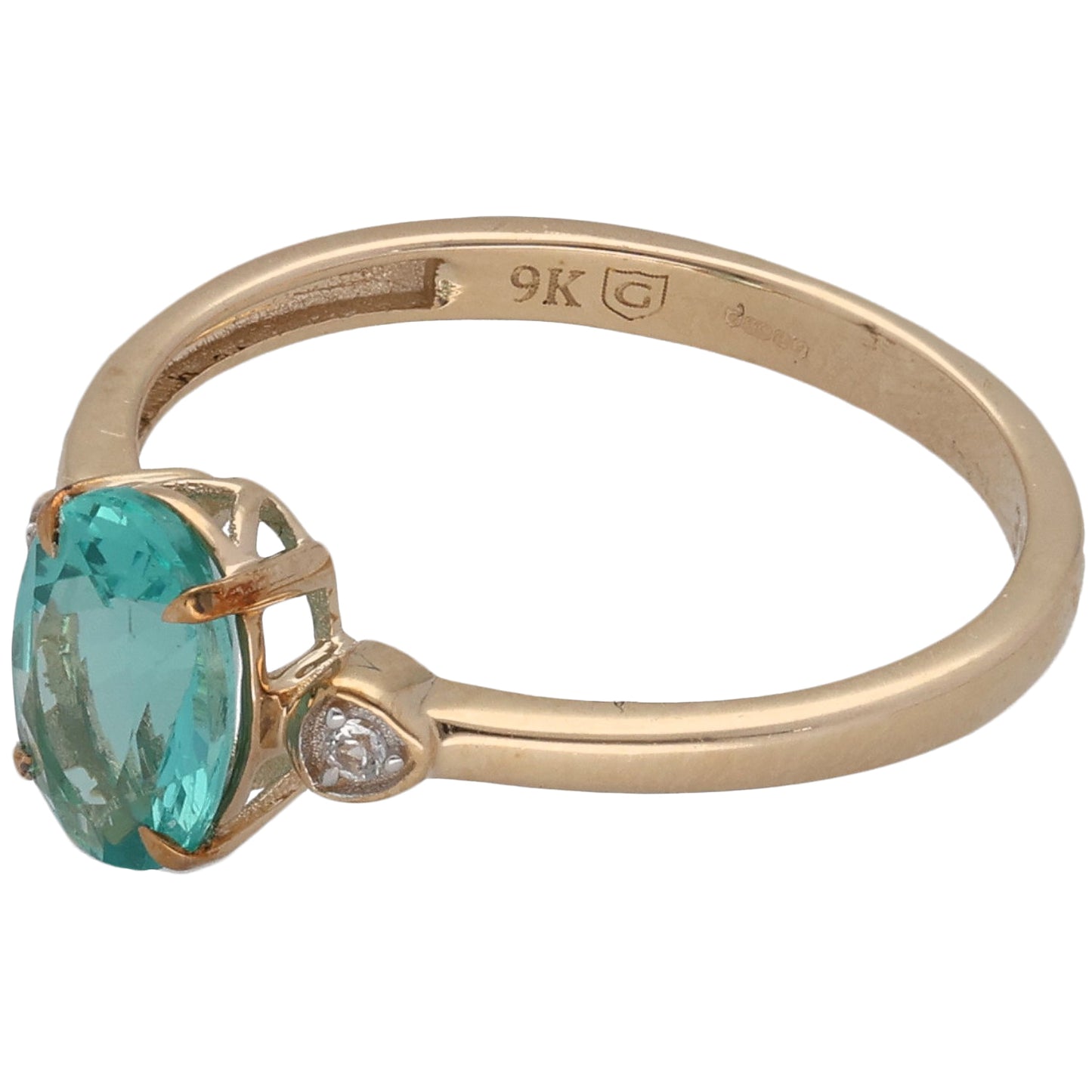 9ct Gold Tourmaline & Imitation Single Stone Ring With Accents Size O