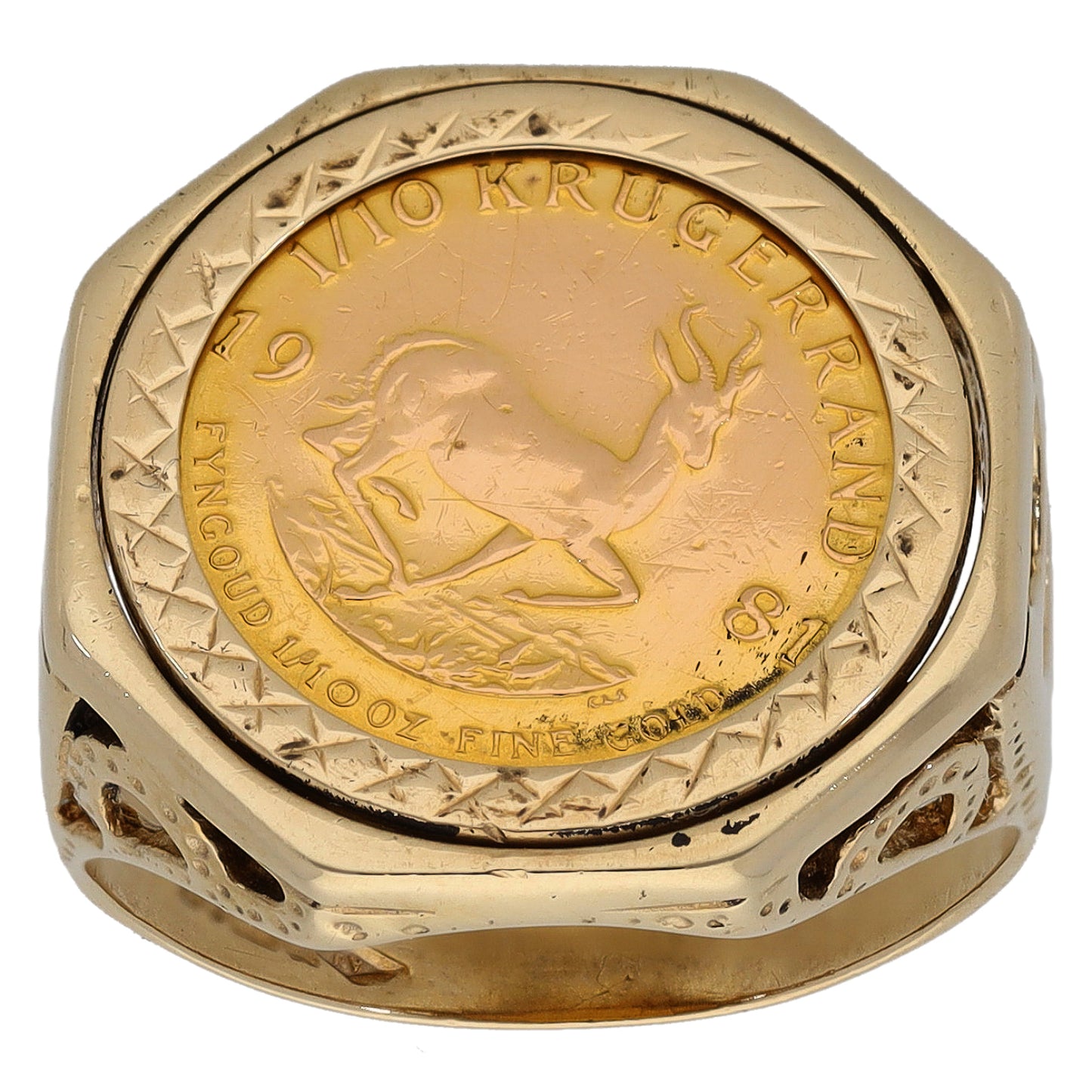 9ct Gold 1/10 OZ Krugerrand Coin Ring Size O