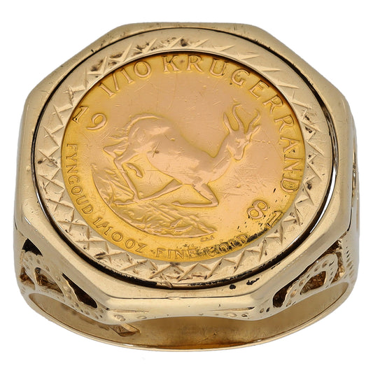 9ct Gold 1/10 OZ Krugerrand Coin Ring Size O