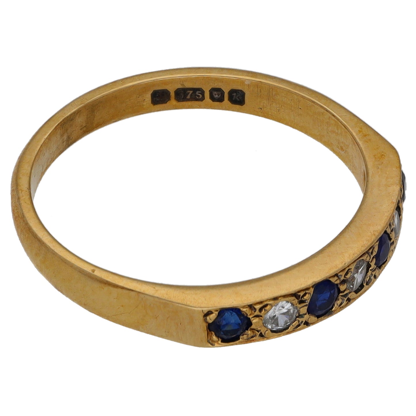 9ct Gold Sapphire & 0.09ct Diamond Half Eternity Ring Size M